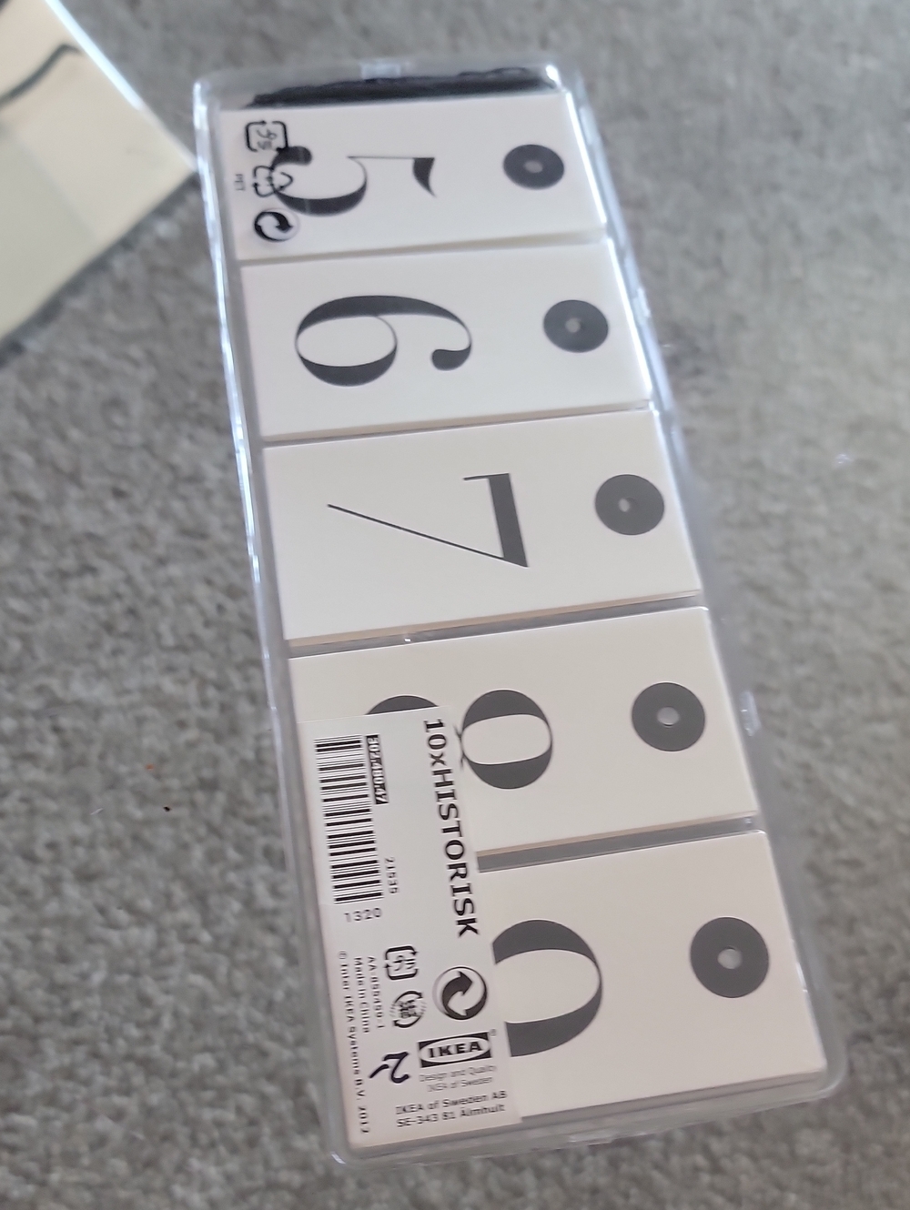 set of white-and-black number tags from the IKEA Historisk